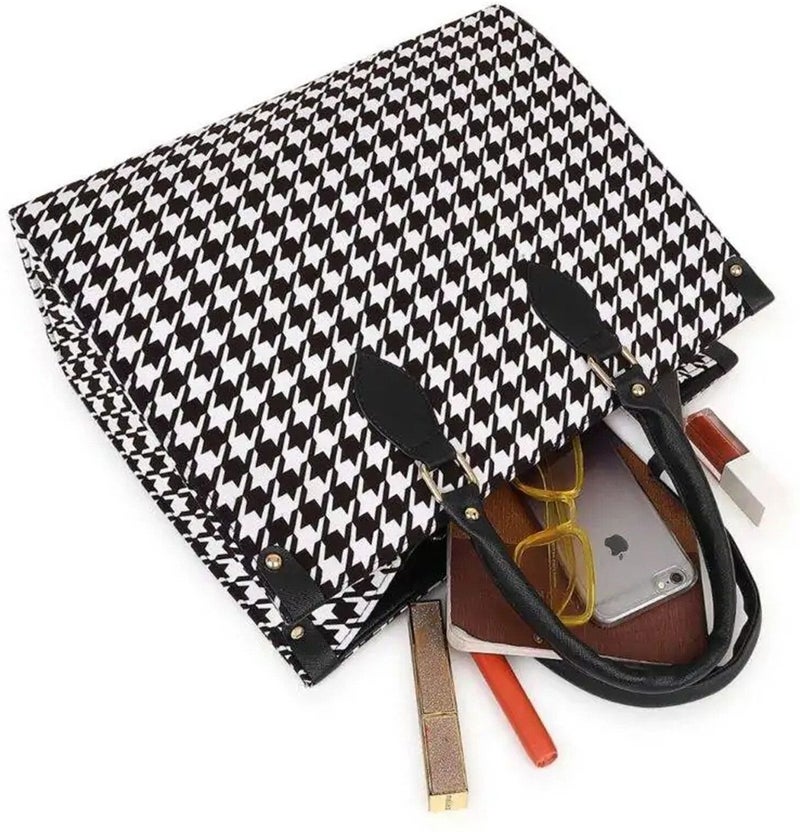 Osman Black & White Houndstooth Tote Bag for Women - Image 3